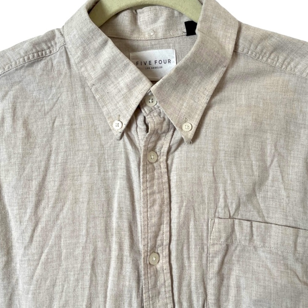 𝅺Five Four  Beige‎ Button Down Long Sleeve Shirt L